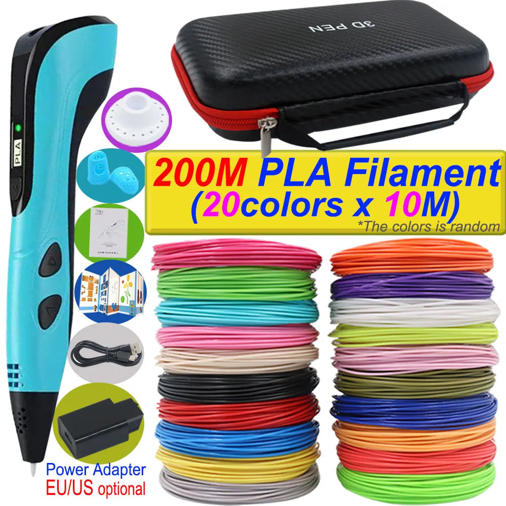 2026 Neue 3D-Druckstift DIY Dreidimensionale Malerei Kinderspielzeug mit LCD-Bildschirm Netzteil 200M PLA-Filament Spielzeug Geschenk