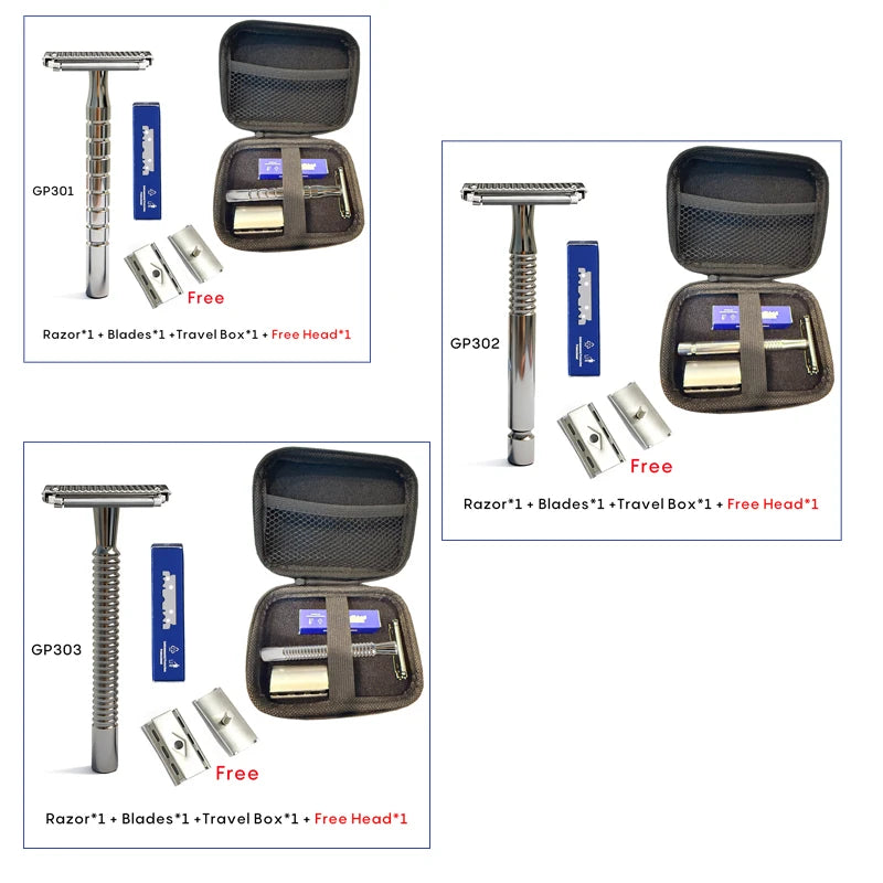 Shavcooo Glide Pro 4D Edelstahl Sicherheitsrasierer Umweltfreundlicher Dual-Halb-Rasierer für Herren und Damen Geschenkset mit Reiseetui