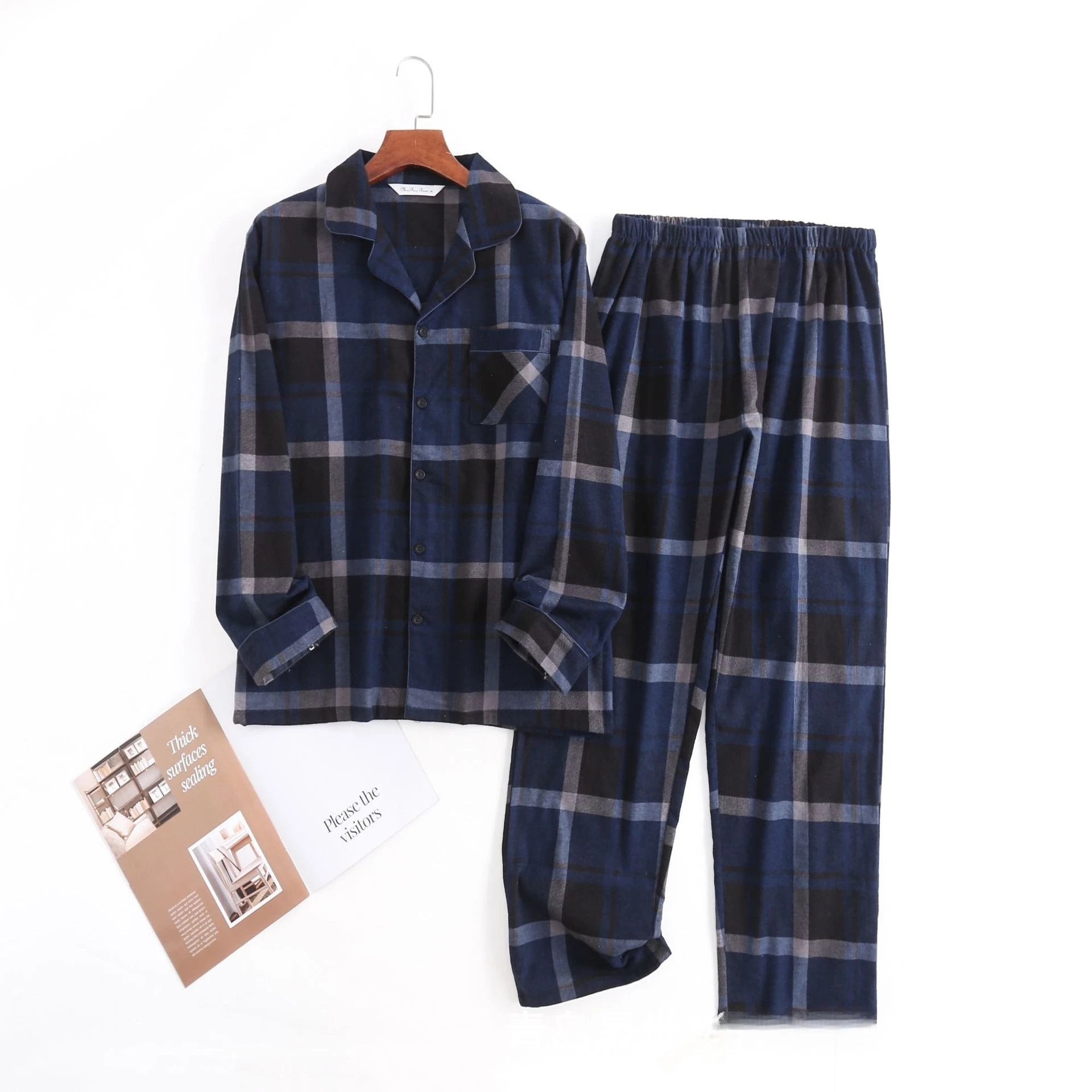 Herren-Hausanzüge Langärmelige Hosenanzüge für Herbst und Winter Pyjamas für Herren Flanell Kariertes Design Pyjamas für Herren