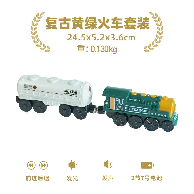 Hölzernes Elektroauto-Set Magnetischer Elektrozug mit kleiner Puppe Druckguss-Steckspielzeug-Set Kompatibel mit Eisenbahn-Holzschienenbahn