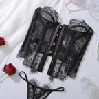 Ellolace Palace Damen Dessous Sets Weidenkorsett String 2-teiliges Set Sexy Heiß Trägerlos Spitze Ausgefallener tiefer V-Ausschnitt Damen Unterwäsche