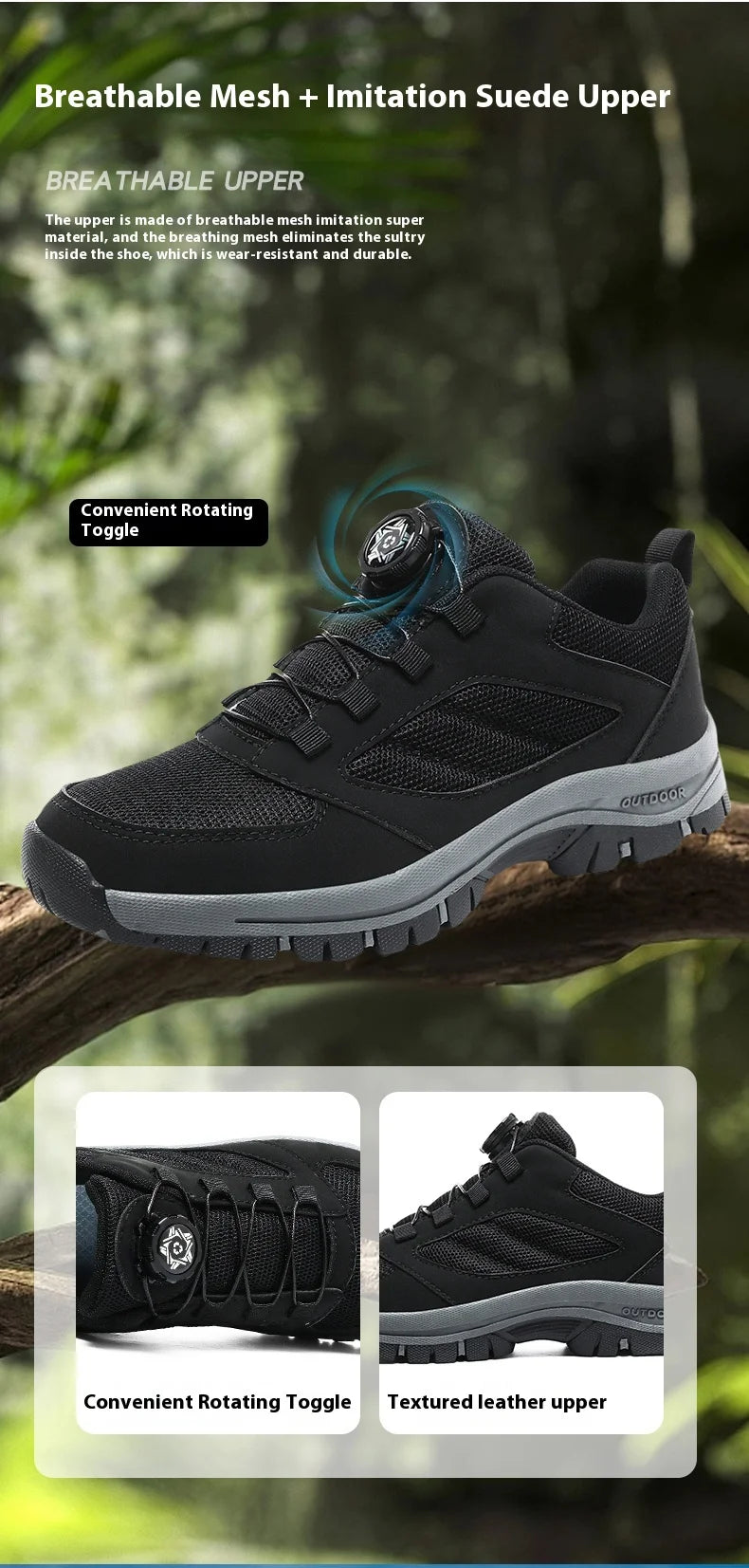 Herren-Outdoor-Sportschuhe für Frühling und Herbst mit drehbarer Schnalle, bequem, rutschfest, Wanderschuhe, große Größen 39–48