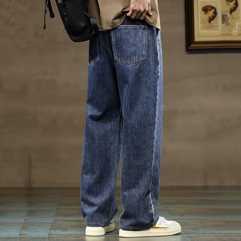 Herren Straight Leg Blau Grau Loose Y2K Tunnelzug Jeans Streetwear Lässige Weite Denim Hose Herren Baggy Stylishe Harajuku Hose Zweitbild