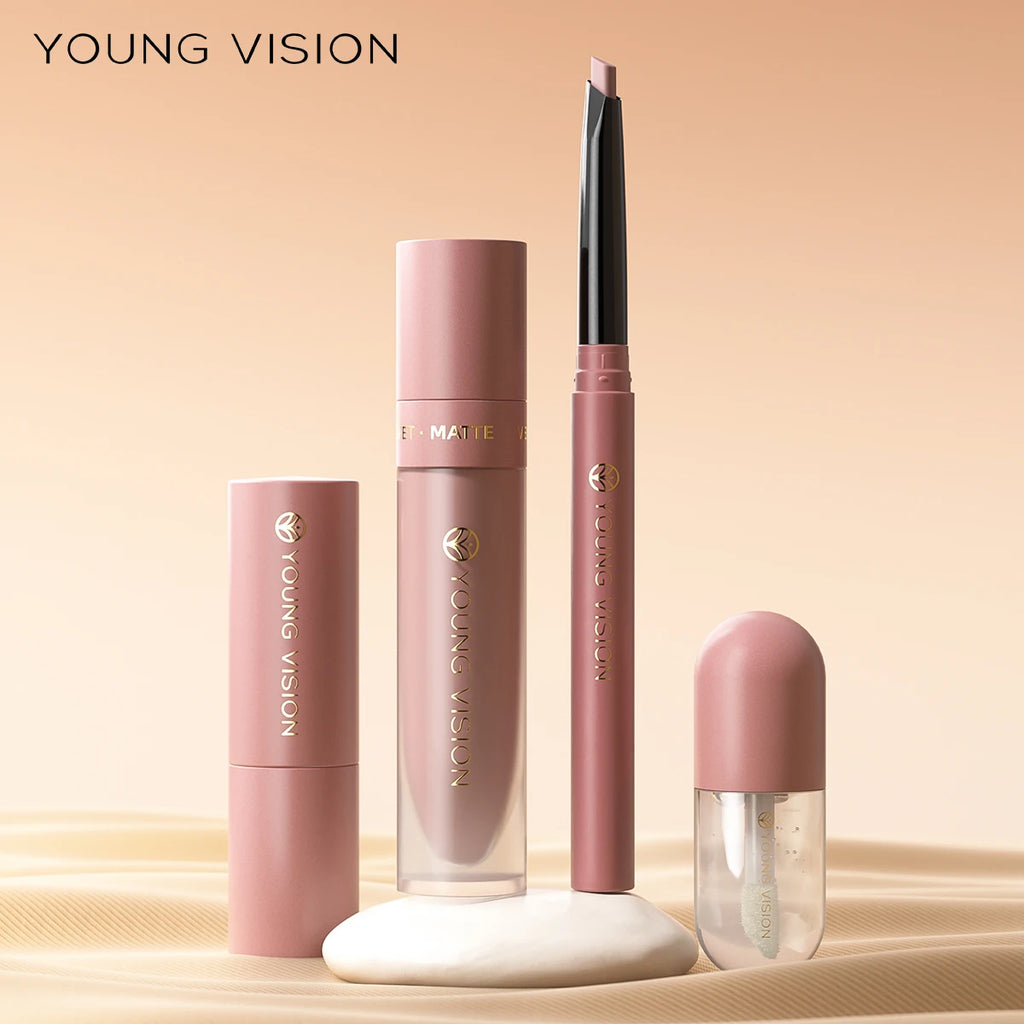 4tlg. Set Langanhaltendes Wasserdichtes Lippen-Make-up-Kit – Weicher, geschmeidiger cremiger Lippenstift & Lipgloss Lip Oil Set