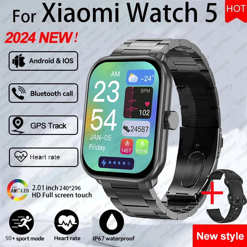 For Xiaomi Watch 5 Smart Watch Men HD AMOLED Screen Heart Rate Bluetooth Calling GPS Tracking Waterproof Sports SmartWatch Women