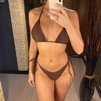 7 Farben Neckholder Brasilianischer Bikini Damen Bademode Weiblicher Badeanzug Zweiteiliges Bikini-Set Gepolsterter Badeanzug Damen V3536