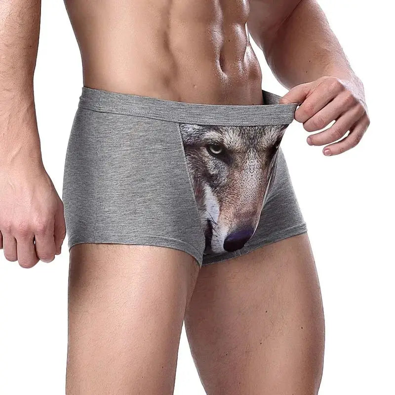 Herren Einzigartige 3D-gedruckte Wolfs-Adlerkopf-Flachwinkel-Hose mittelhohe Boxershorts Atmungsaktives gestricktes Modal-Gewebe