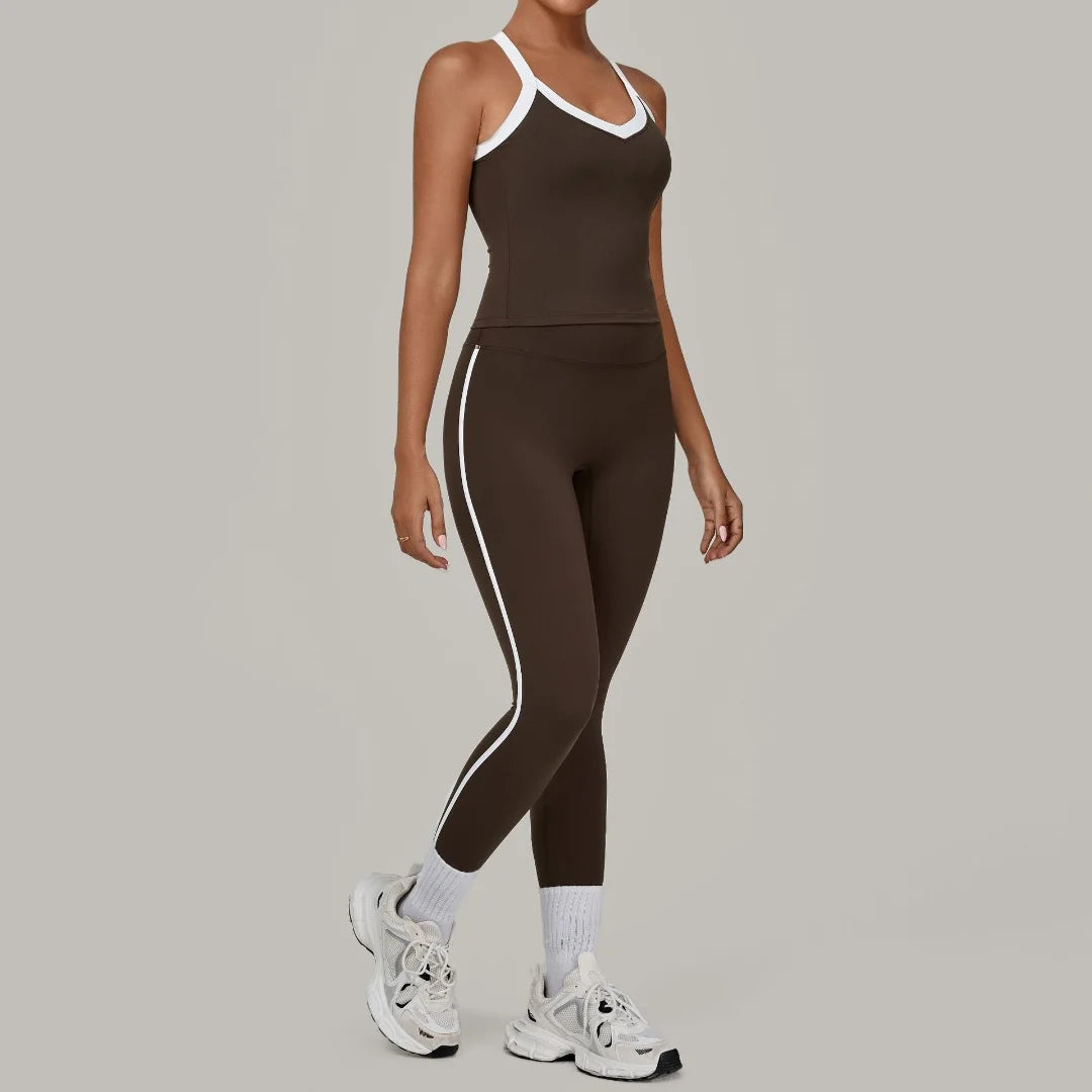 2PCS Damen Yoga-Set Hohe Taille Peach Hip Herausnehmbare Polsterung Sport-BH Hose Fitnessanzug Laufen Workout Gym Leggings Yoga-Set