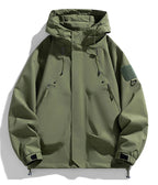 Windbreaker Herren Kapuzenjacke Reißverschluss Mantel Cargo Wasserdicht Schwarz Bomber Camping Loose Dünn Softshell Kapuzen-Wanderjacke