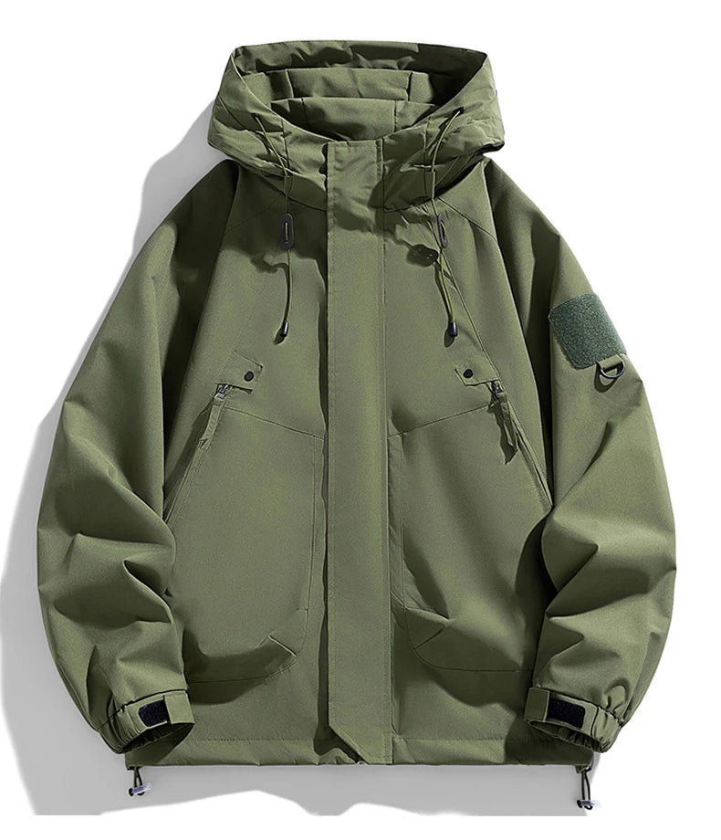 Windbreaker Herren Kapuzenjacke Reißverschluss Mantel Cargo Wasserdicht Schwarz Bomber Camping Loose Dünn Softshell Kapuzen-Wanderjacke