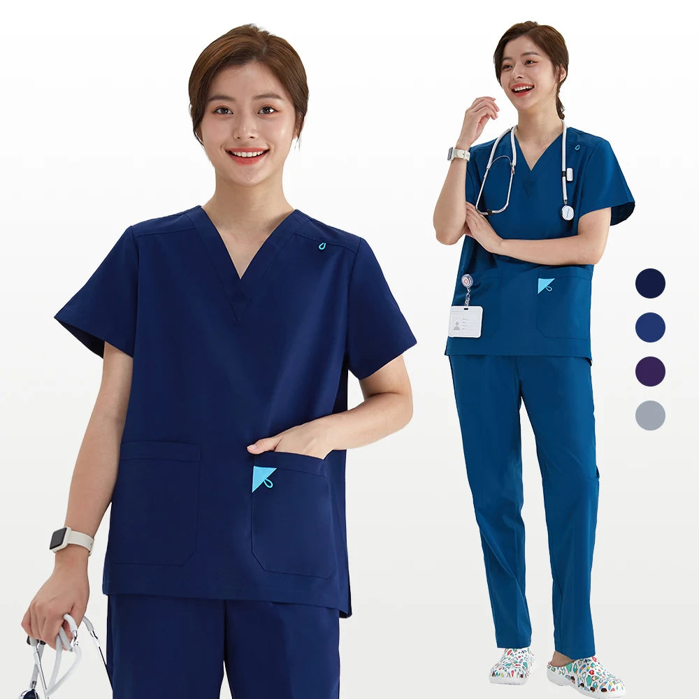 V-Ausschnitt Medizinische Uniform Sets für Damen Dreieckiger Ring Melange Schmale Stilloutfits Zahnärztliche Krankenhaus Arbeitsanzüge 202