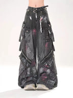 Y2K Harajuku Gothic Multi-Pocket Washed Black Jeans Herren Und Damen 2000er Heavy Industry Drag Pants Street Hip Hop Wide Leg Pants