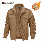 MAGCOMSEN Herren Fleecejacken Windbreaker Mäntel Herbst Winter Thermo Bomberjacken Multi-Taschen Stehkragen Motorradjacke
