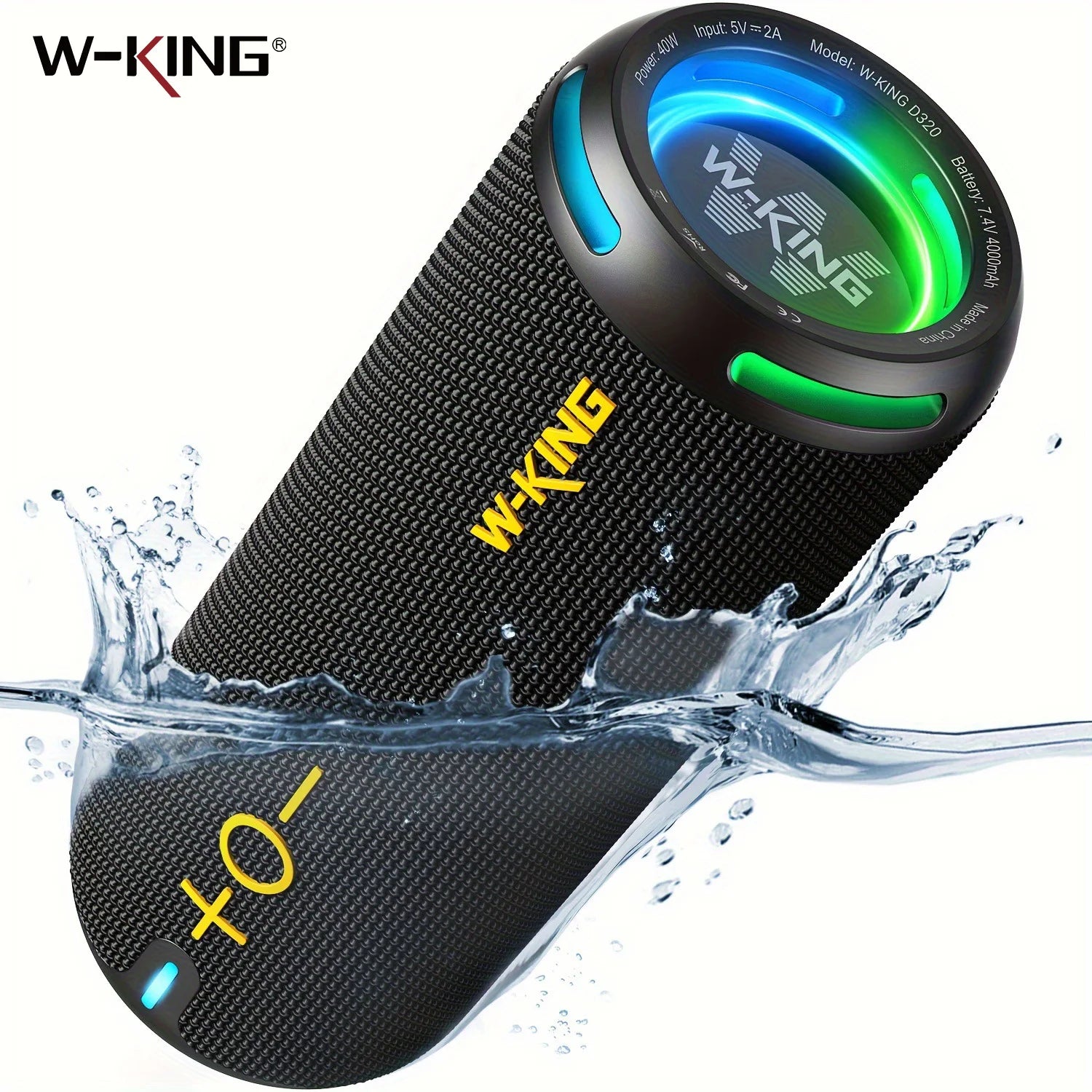 W-KING 40W Bluetooth Lautsprecher, IP67 Wasserdicht, APP-Steuerung, Hochwertiger Klang, TF/AUX, Dynamische Beleuchtung für Party, Outdoor, Dusche