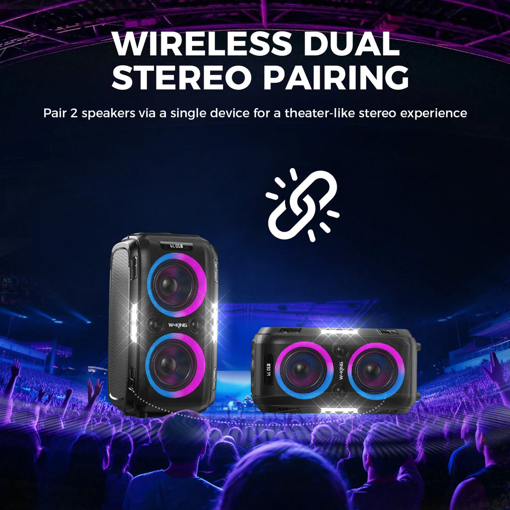 W-KING 250W PEAK Großer Bluetooth Lautsprecher Lauteste/Massive 120dB/12 Custom Bass, V5.3 Big Party Boombox Tragbarer Kabelloser Lautsprecher