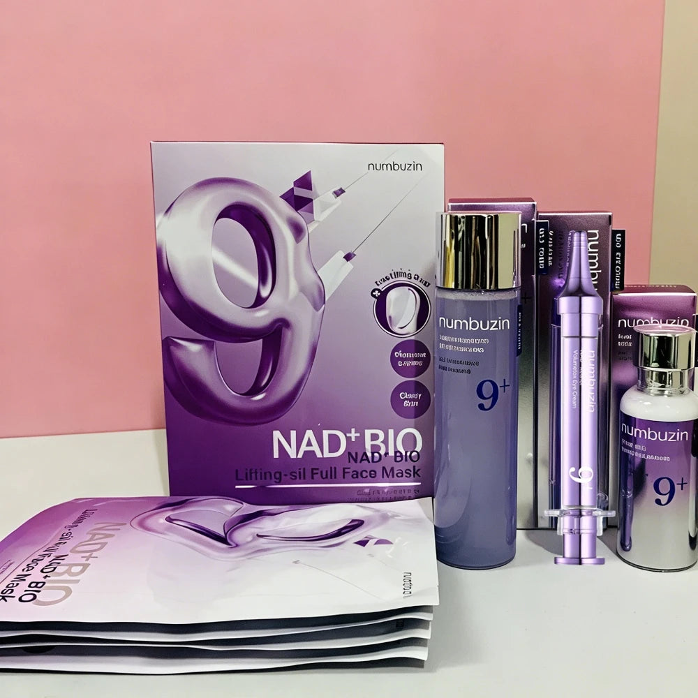 Korea Numbuzin NO.9 NAD+ BIO Skincare Set - Lifting-sil Full Face Mask, NMN BIO Time Reversing Essence, Retinol Eye Cream