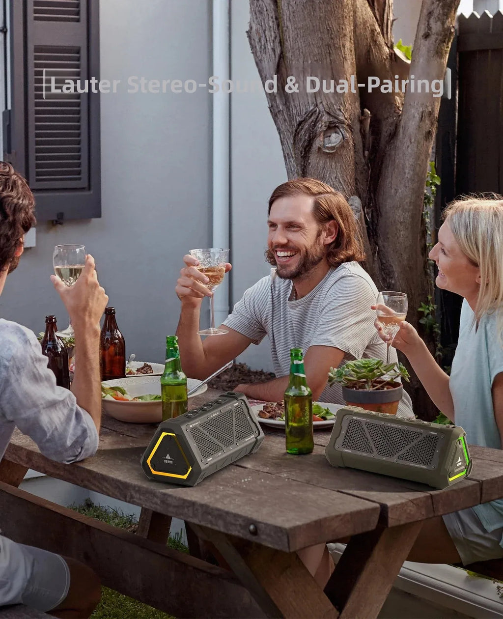 MLOVE P3 Outdoor-Bluetooth-Lautsprecher, 40W Ausgangsleistung Bluetooth 5.3 Lautsprecher, Stereo Sound IPX7 Wasserdicht, Micro SD-Karte, RGB-Licht
