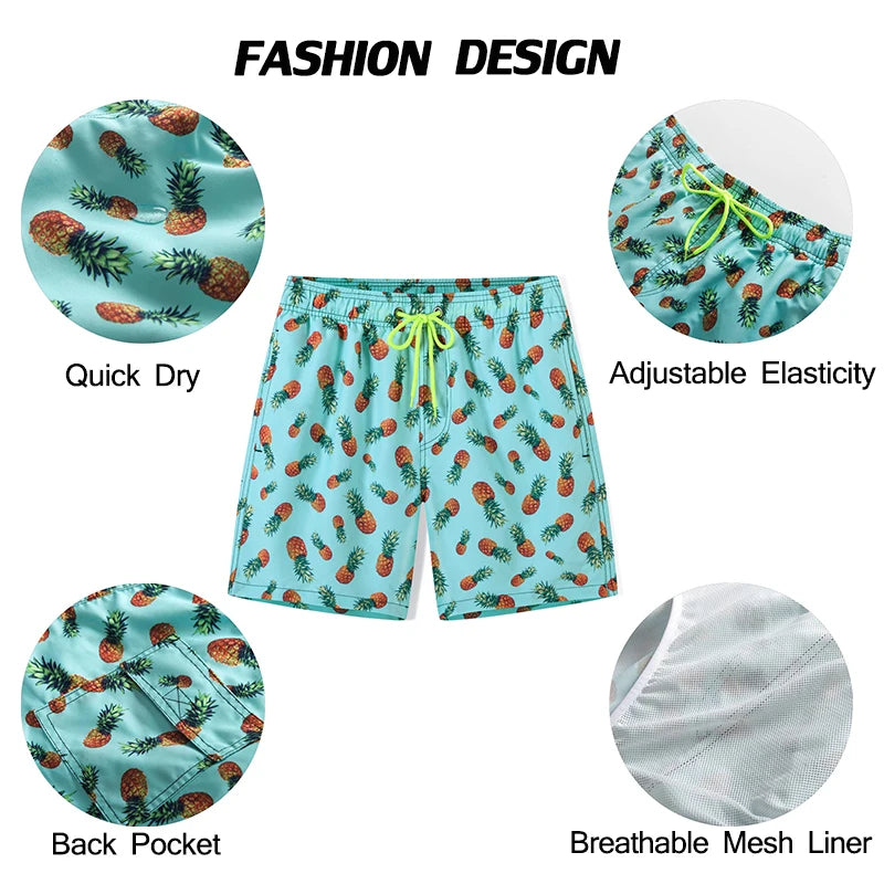 DATIFER Sommer Neue Mode Polyester Herren Shorts Strand Schnell Trocknend Bedruckte Badeshorts Übergröße Mesh-Futter Surf-Fitnessshorts Herren