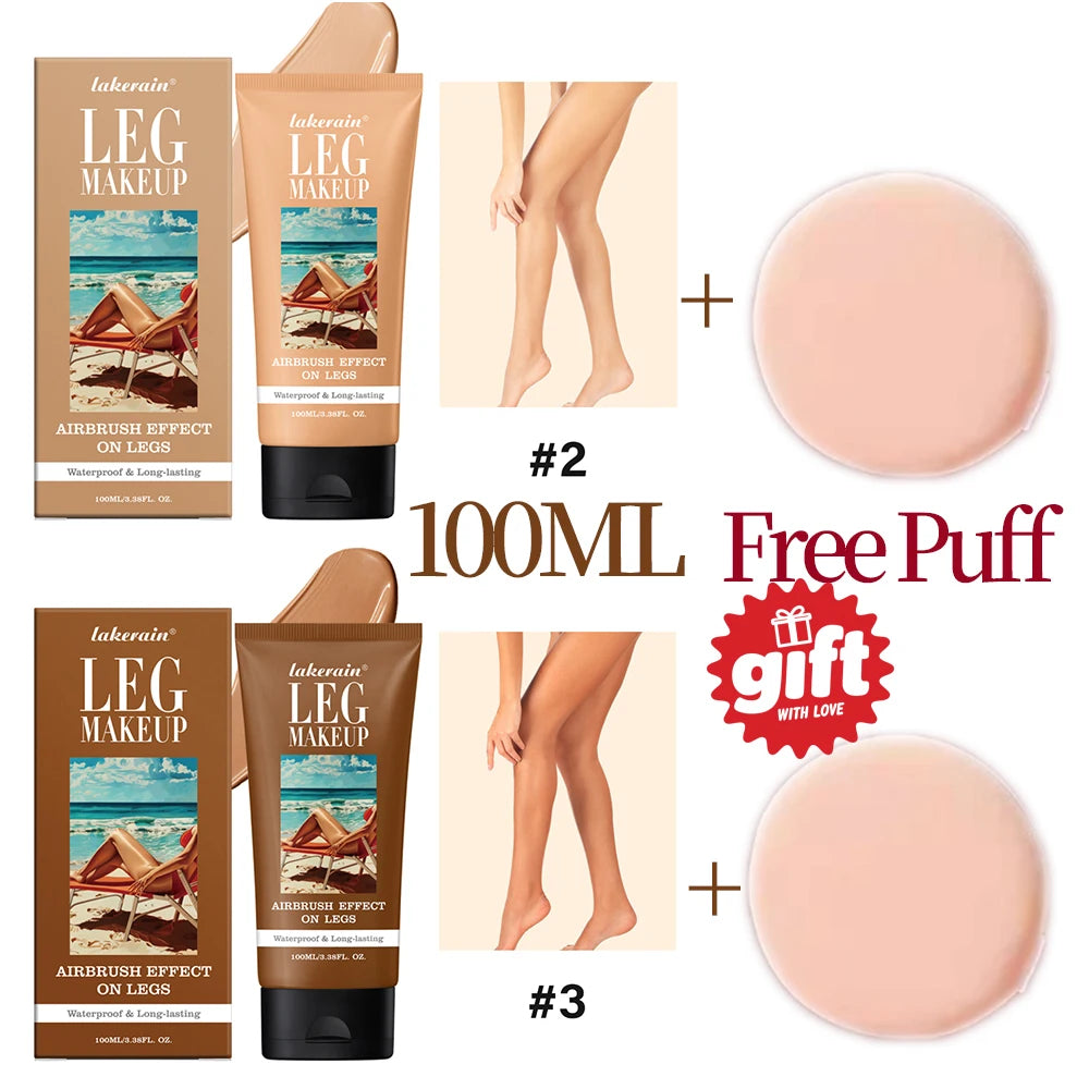 Bronze Bein- und Körper-Make-up-Foundation mit Puderquaste 100ml Wasserfest Lang anhaltend Gleichmäßiger Hautton Körperbräunungscreme 3 Farben