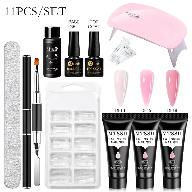 24-teiliges Set 20ml Poly Nail Extension Gel Kit Mini-UV-Lampe Versiegelung mit Basislack Überlack Professionelles Poly-UV-Nagelgel-Kit Starter-Kit