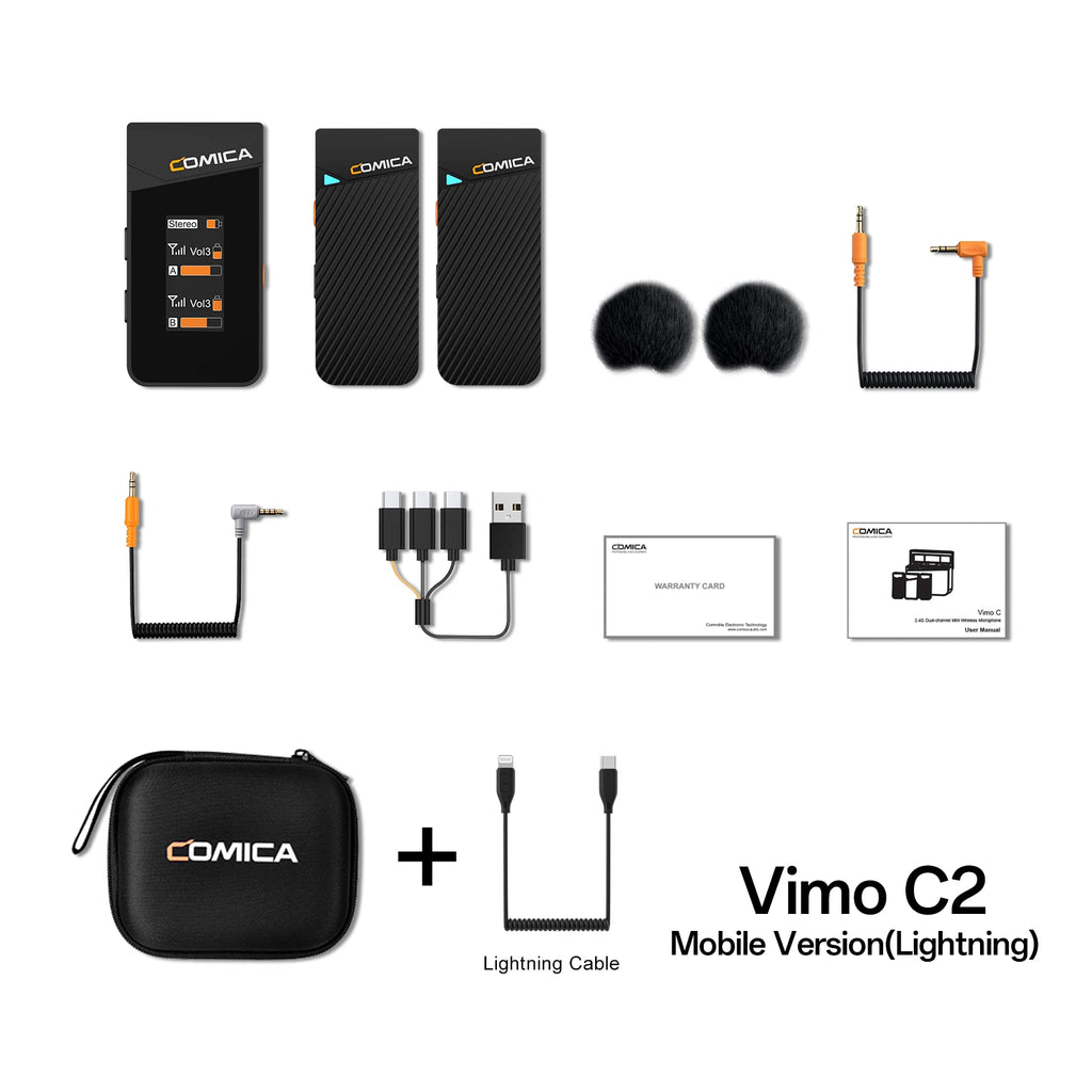 Comica Vimo C 2.4G Mini kabelloses Ansteckmikrofon mit Ladecase, für Smartphone Kamera Podcast Interview YouTube Facebook