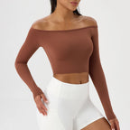 Yoga Langarm T-Shirt Damen Ein-Schulter Sexy Eng Anliegende Fitness-Oberteile Nude-Feel Schnelltrocknendes Sport Langarm Yoga Shirts