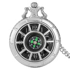 Fashion hollowed out compass pocket watch, outdoor creative flip necklace watch, male and female digital quartz watch