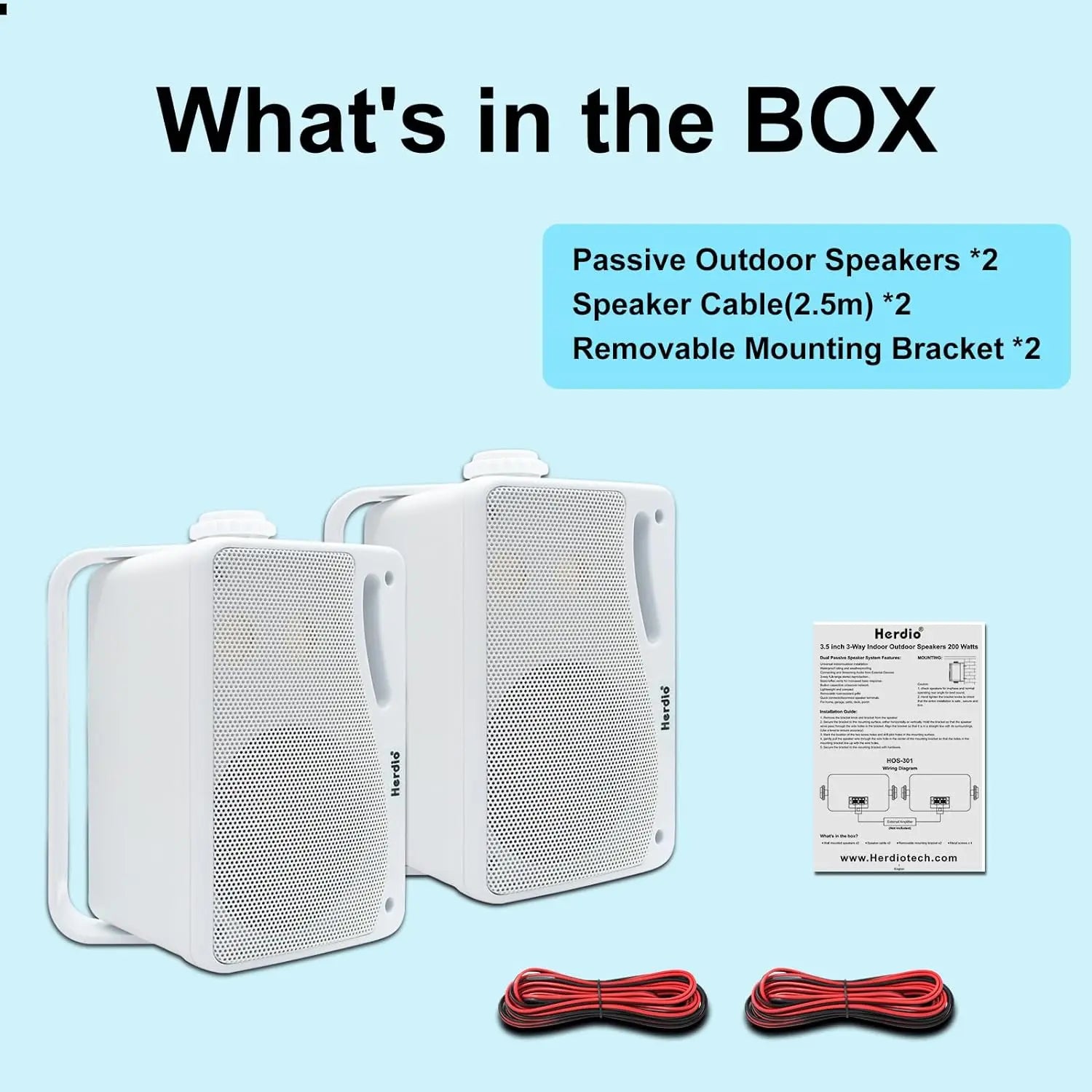 Herdio 3.5'' 2 STÜCK Passive Outdoor-Lautsprecher, kabelgebunden, wasserdicht, 200W, 3-Wege, hochwertige montierbare Wandlautsprecher mit überragendem Klang