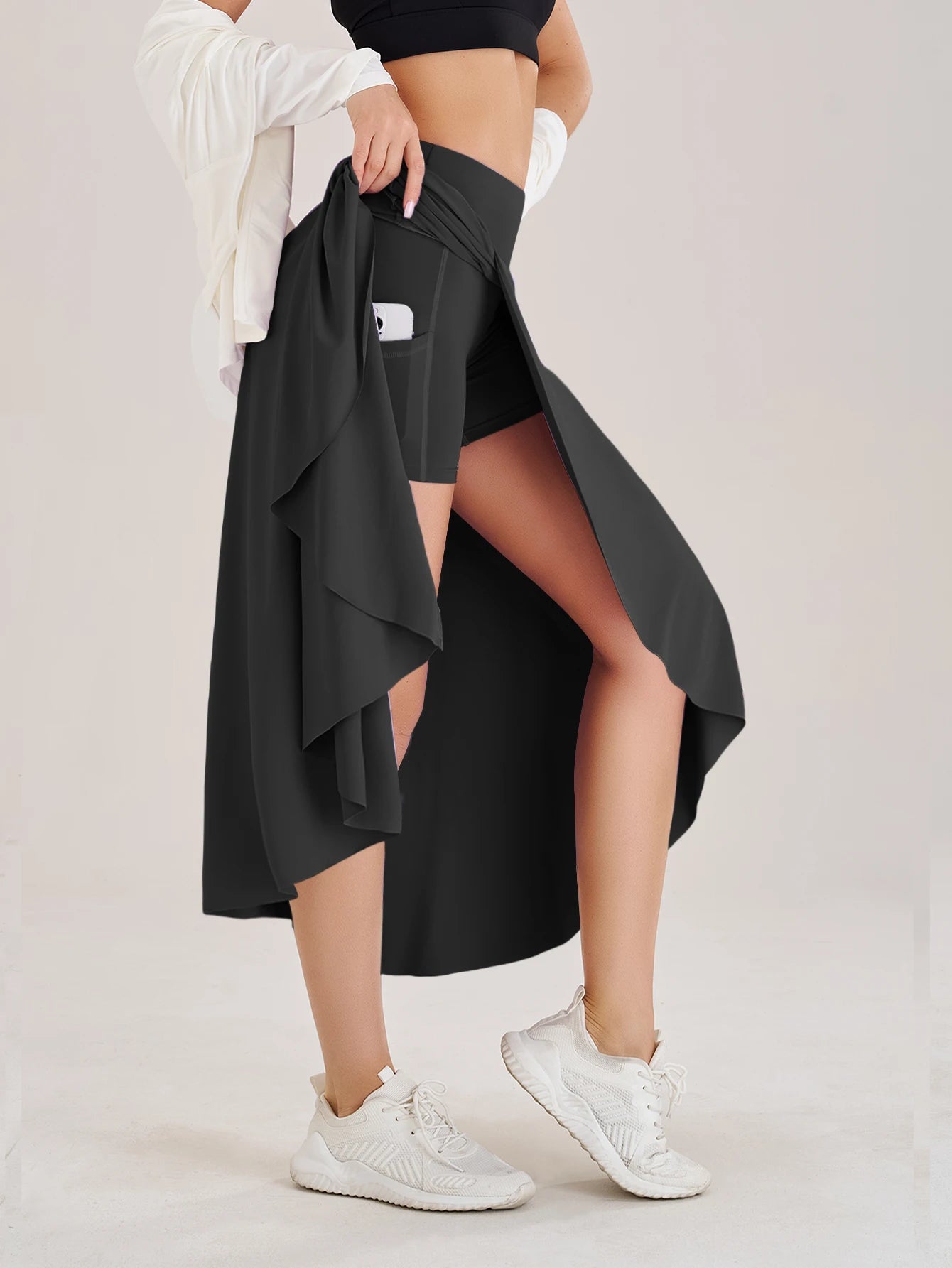 Sommer Damen Golf Tennis Tanz Fitness Lange Röcke Schnell Trocknend Einfarbige Damen Unterfütterung Hohe Taille Lange Röcke Shorts Hauptbild