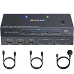 USB-C Dockingstation Triple/Dual Monitor KVM Switch 4K 1080P@60Hz, USB C KVM Switch 3/2 Monitore 2 Laptops für Windows/Mac OS