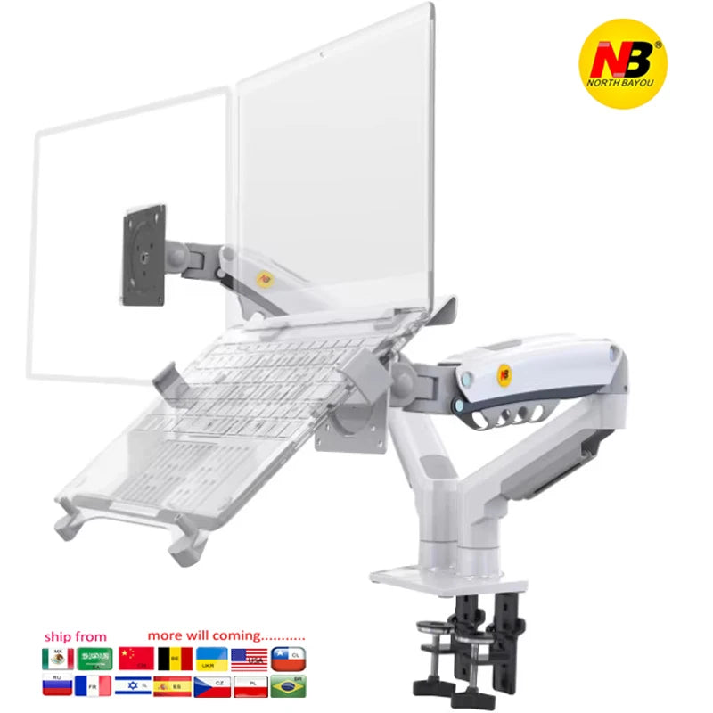 Desktop NB F160 + FP-2 Gas Spring Dual Arm for 17"-27" Monitor Holder + 10"-17" Laptop Support Air Press Mount Stand Load 2-9kg Hauptbild
