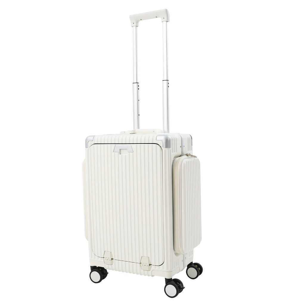 Moderner 20-Zoll PC-Gepäckkoffer, Aluminiumlegierung, Hartschale, Reisekoffer mit 4 Rollen, 3-Öffnungs-Struktur für Reisen