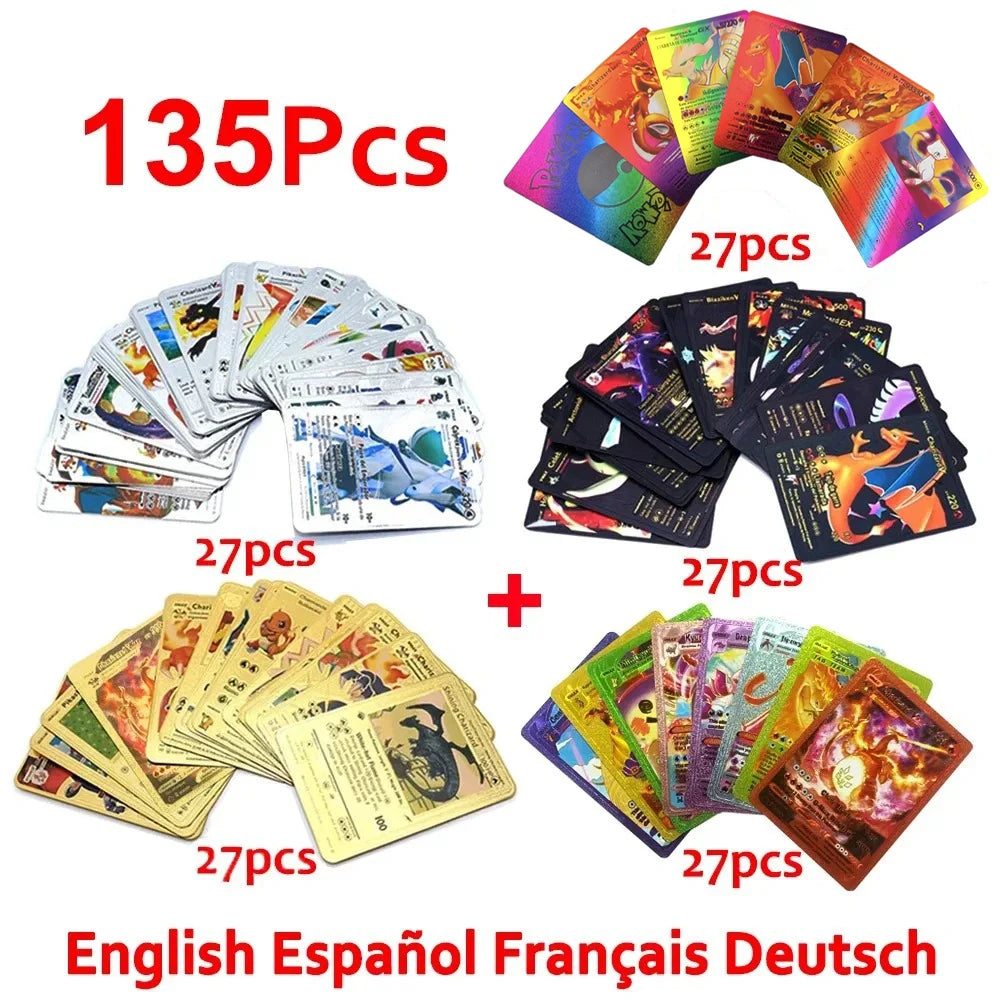 30-165 Stück Gold Pokemon Bunte Kartenset Schwarz Vmax Vstar Silber GX Box Pikachu Carta Glurak Deutsch Französisch Spanisch Spielkarten
