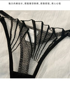 Schwarzes Dessous-Set aus Spitze – Transparenter Push-up-BH und Höschen aus Wimpernspitze mit Triangel-Cup-Design
