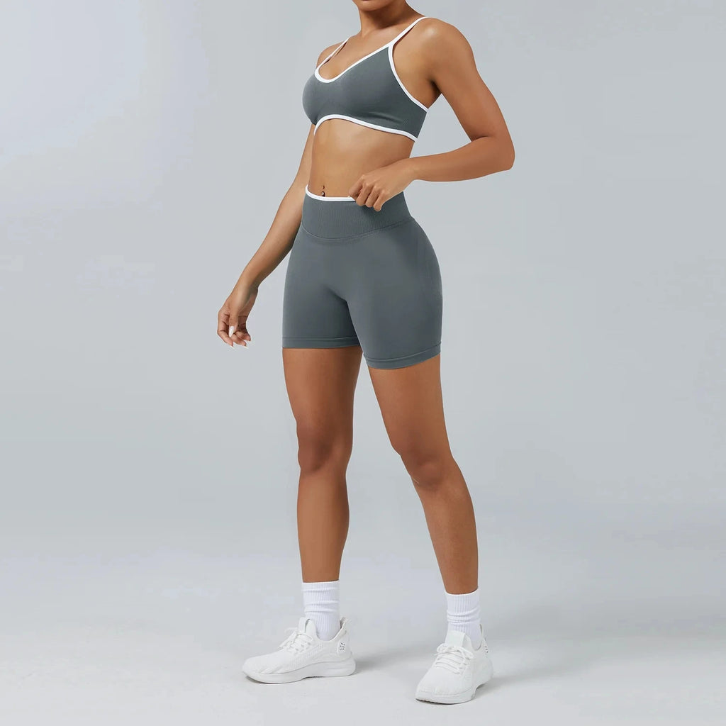 2-TEILIGER Yoga-Anzug Nahtlos mit Brustpolster Enge Sport-BHs und High-Waist-Shorts zum Draußen Tragen, Laufen, Training, Fitness, Yoga-Set