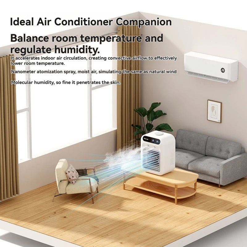 Kabelloser Klimaanlagen-Mini-Ventilator, tragbarer Luftkühler, 500 ml Eiswassersprühbefeuchter für den Heimgebrauch, Klimaanlagen-Nebelventilator, USB Zweitbild