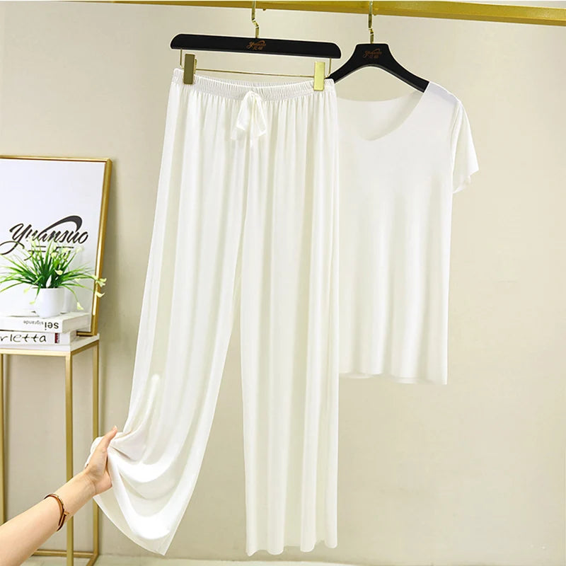 Zweiteiliges Set Damen Oberteil und Hose Sommer 2-teilige Sets Damen Outfits Urlaub 2026 neue Kollektion weite Hose elegant lässig