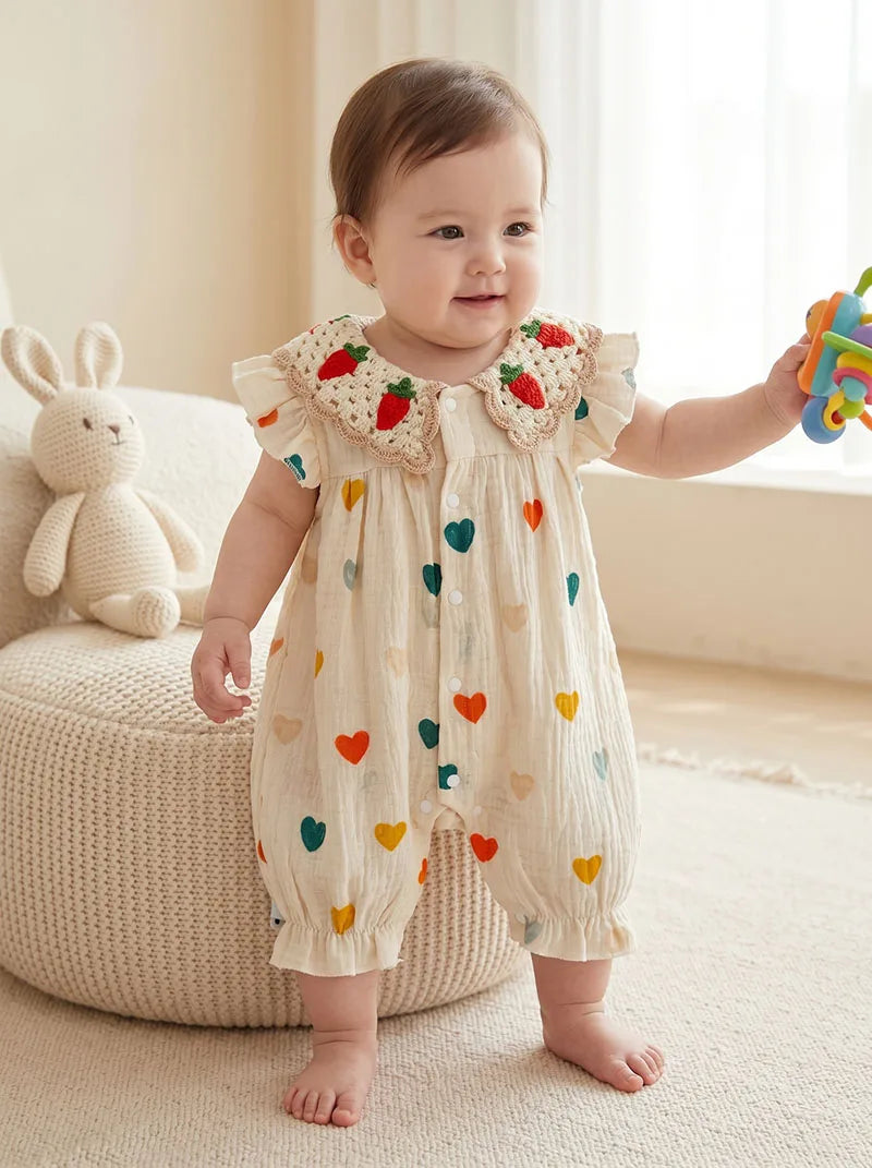 MILANCEL Sommer-Baby-Strampler 0-24M Süßer Liebes-Kleinkind-Overall Dünn Belüftete Babykleidung Karotten-Mädchen Einteiler