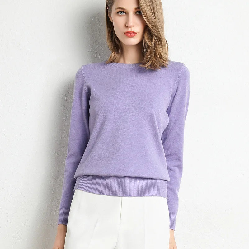 Damen Slim O-Neck Pullover Kaschmir-Wollmischung Pullover Herbst Und Winter Langarm Strick Unterhemd Große Größe 2024