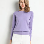 Damen Slim O-Neck Pullover Kaschmir-Wollmischung Pullover Herbst Und Winter Langarm Strick Unterhemd Große Größe 2024