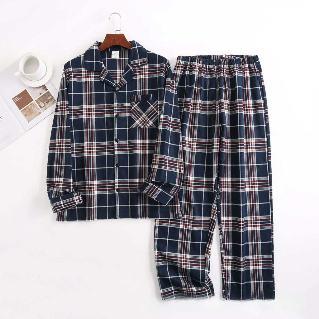 Herren-Hausanzüge Langärmelige Hosenanzüge für Herbst und Winter Pyjamas für Herren Flanell Kariertes Design Pyjamas für Herren