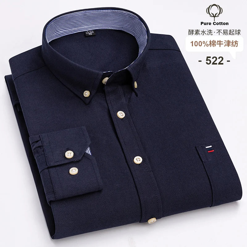 100 % Baumwolle Oxford Herrenhemden Langarm Kariert Weich Regular Fit Festliches Hemd Tasche Sozial Bluse Herrenkleidung S-7XL