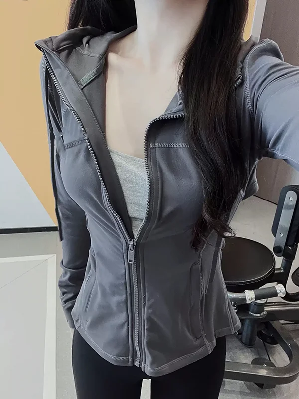 Damen Kapuzen-Sportanzug für Outdoor, Laufen, Fitness und Yoga, atmungsaktiv, lange Ärmel, Strickjacke