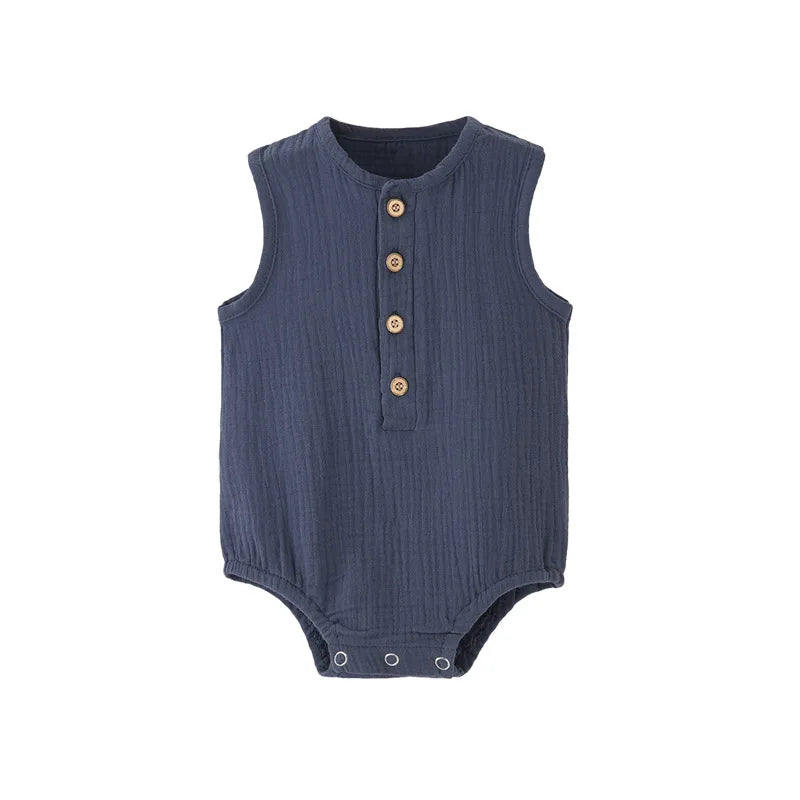 Sommerfester Strampler für Neugeborene aus 100 % Baumwolle und Leinen, ärmelloser Overall für Jungen und Mädchen, weich, hautfreundlich, dünn, bequem