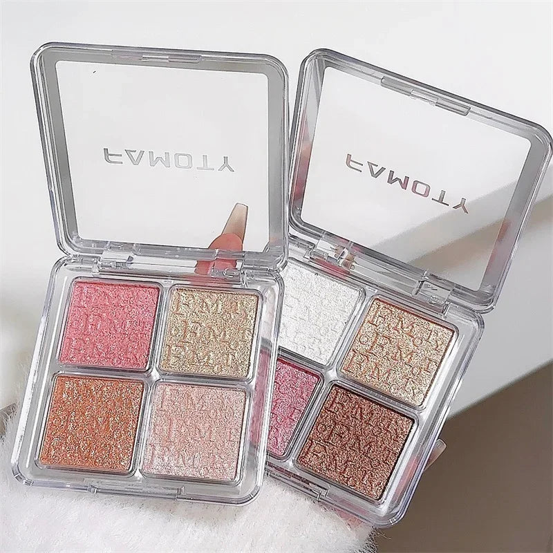 4 Farben Diamant Highlighter Puder Palette Glitzer Gesichtskontur Aufhellen Make-up Schimmer Ultrakonzentrierte Leuchtkraft Kosmetik