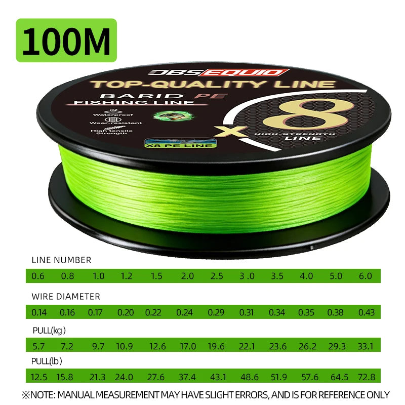 OBSEQUIO 8-fach geflochtene Angelschnur 100/150/200M X8 PE-Schnur Angelzubehör Für Angelausrüstung Karpfen Geflechtschnur