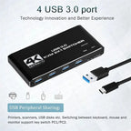 MZX 2-In-1-Out KVM Switch 4K 60Hz HDMI-compatible USB 3.0 Hub Switcher Docking Station Dock Computers PC Share Keyboard Printer