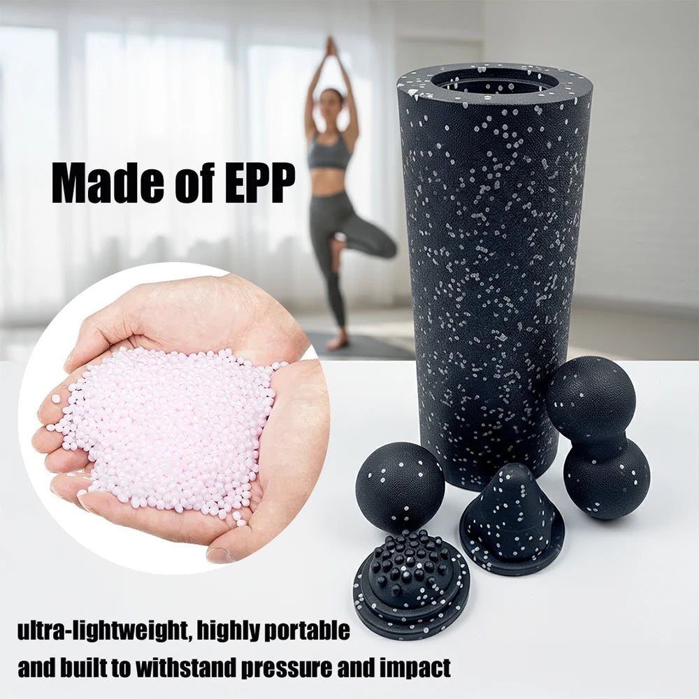 5-in-1 Faszienrollen-Set zur Muskelregeneration – Vibrations-Schaumstoffrolle & Erdnuss-Massageball für Rücken, Nacken, Beine und Yoga-Workouts