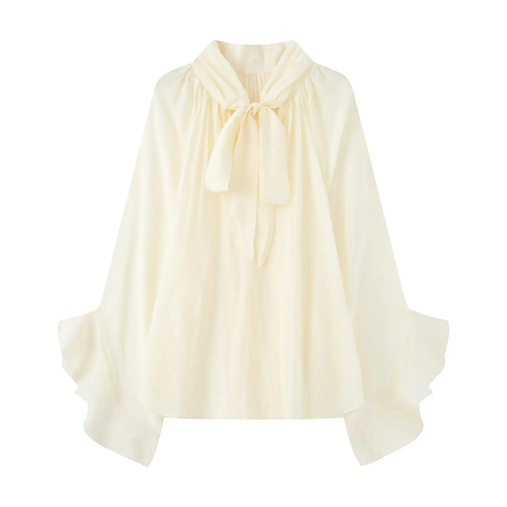 NLZGMSJ Schleifendekoration Locker Langärmlige Blusen für Damen Neue Mode Rüschenkante Hemden und Blusen Damen Top