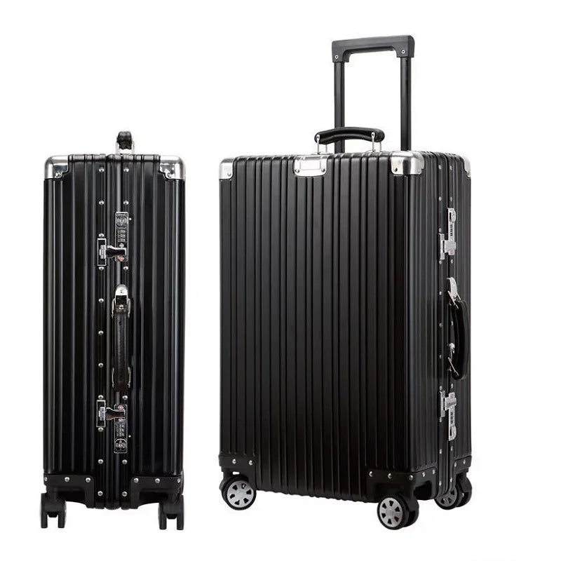 Hochwertiger Vintage-Koffer aus Aluminium-Magnesium-Legierung, 20/24/26/29 Zoll leichter Reise-Trolley mit Ledergriff